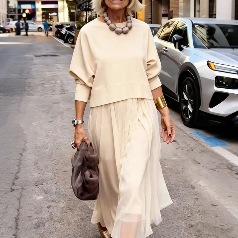 📢📢60 % Rabatt!! ⏰Damen zweiteiliges Set: Langarm-Oberteil und ärmelloses Kleid