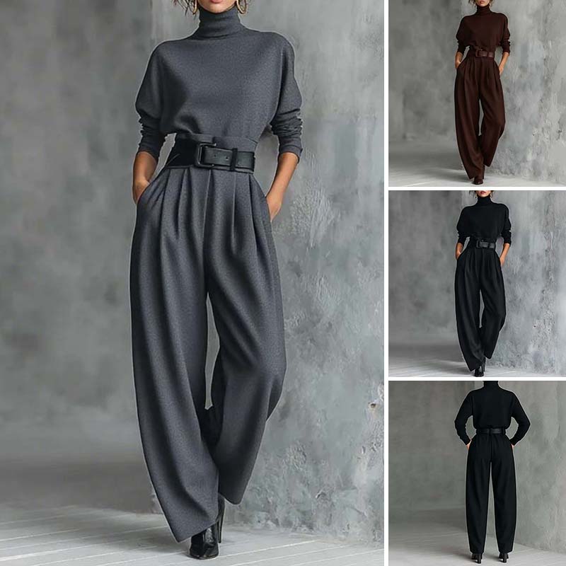 Women’s Elegant Turtleneck Top & High-Waist Pants Set