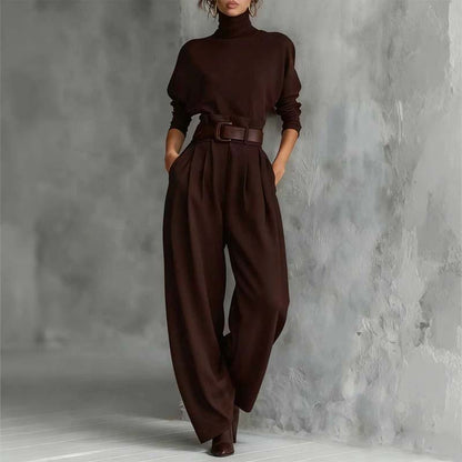 Women’s Elegant Turtleneck Top & High-Waist Pants Set