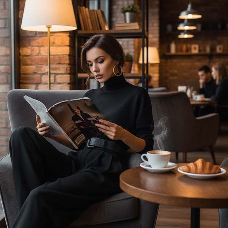 Women’s Elegant Turtleneck Top & High-Waist Pants Set