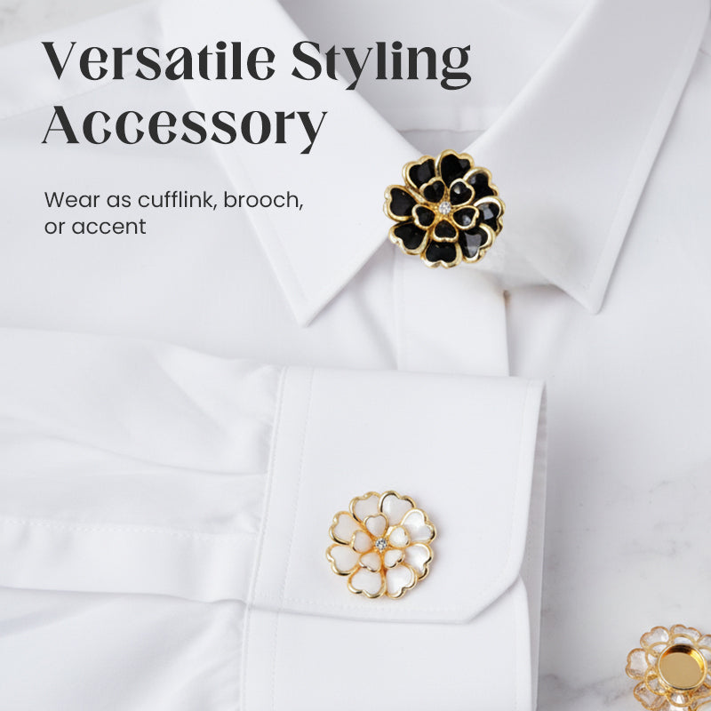 Zweiteiliges Schmuckset: Manschettenknöpfe & Brosche mit Rhinestone-Blütendesign ✨🌷 Vielseitig tragbar – Für festliche Anlässe & elegante Alltagsakzente