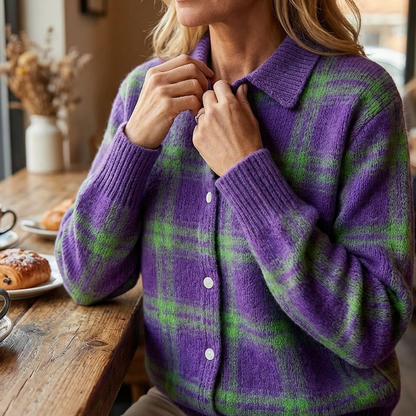 ✨️LETZTER TAG - 60% RABATT✨️ Karierte Damen-Strickjacke mit Knopfleiste