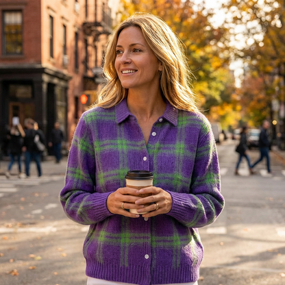 ✨️LETZTER TAG - 60% RABATT✨️ Karierte Damen-Strickjacke mit Knopfleiste