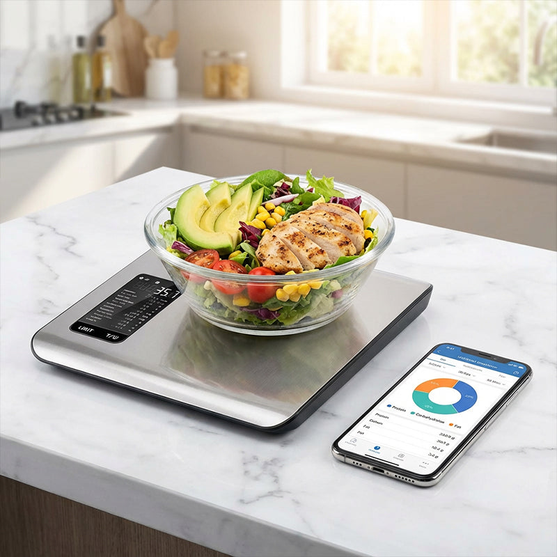 ⚖️📊 Küchenwaage digital – misst 19 Nährwerte &amp; Kalorien per App, 5kg Edelstahl 🥗✅ für gesunde Ernährung &amp; Gewichtsverlust