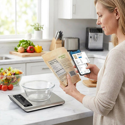 ⚖️📊 Küchenwaage digital – misst 19 Nährwerte & Kalorien per App, 5kg Edelstahl 🥗✅ für gesunde Ernährung & Gewichtsverlust