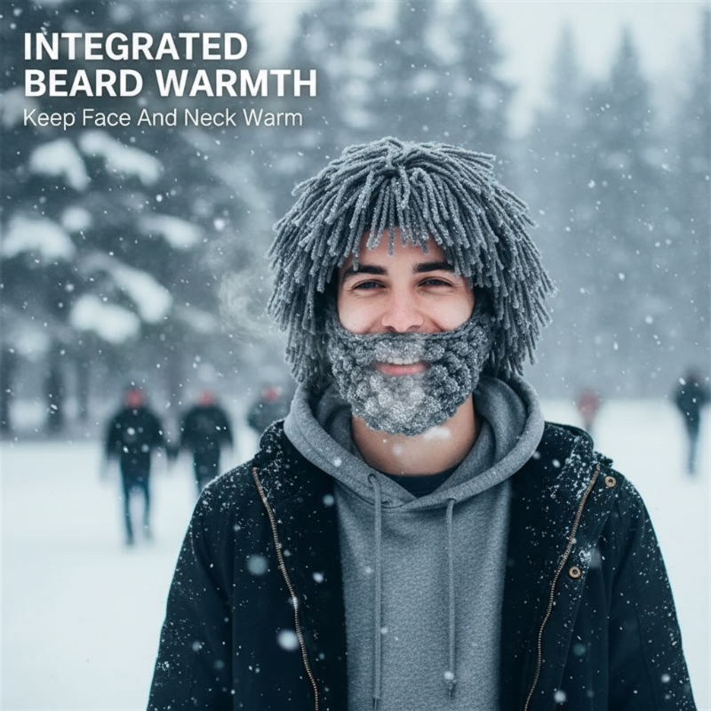 📢📢60 %  RABATT !! ⏰Punk-Style-Hut mit angebrachter einfacher Perücke und gestrickter Bart