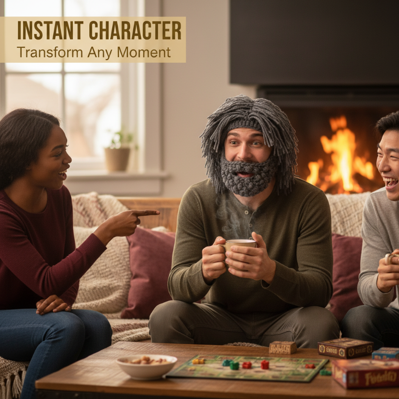 📢📢60 %  RABATT !! ⏰Punk-Style-Hut mit angebrachter einfacher Perücke und gestrickter Bart