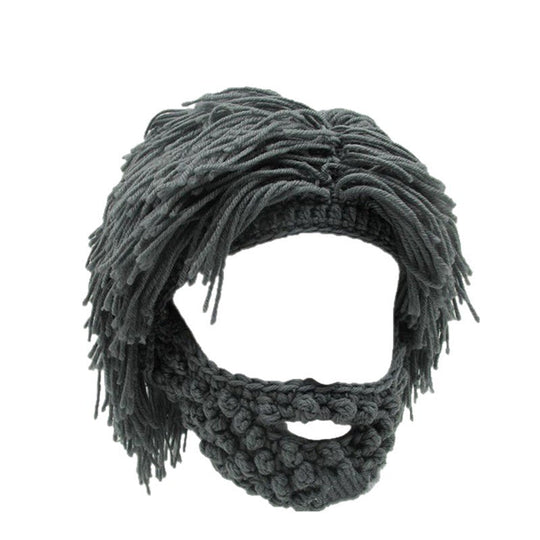 📢📢60 %  RABATT !! ⏰Punk-Style-Hut mit angebrachter einfacher Perücke und gestrickter Bart