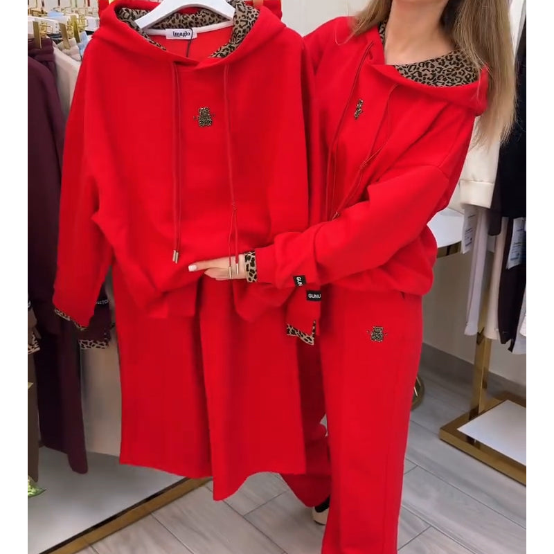 Lässiger Damen-Hoodie mit Leopardenmuster-Futter