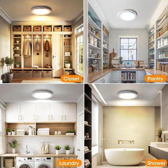 Wiederaufladbare Deckenleuchte mit Bewegungssensor, diese tragbare LED-Leuchte ist energieeffizient und wird mit Fernbedienung geliefert.  Es bietet drei einstellbare Lichtfarben und mehrere Helligkeitsstufen, so dass es für Innenschränke geeignet is