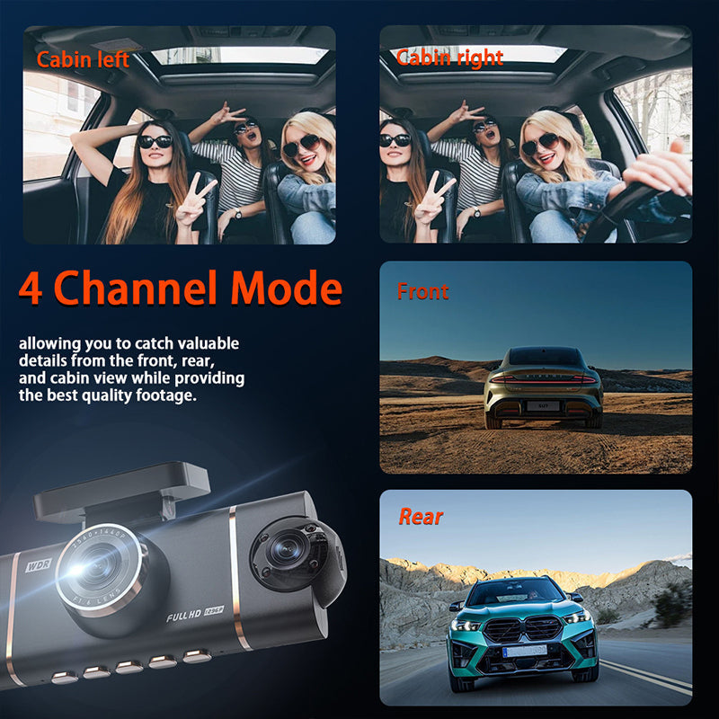 💎 60% RABATT! 💎 4-Kanal-HD-Dashcam mit Front-, Innen- und Heckaufzeichnung – 1080p, WLAN, GPS &amp; 24/7 Parküberwachung 🚗📹