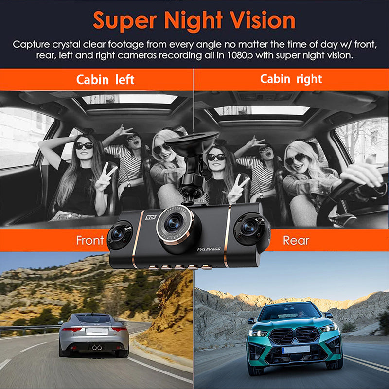 💎 60% RABATT! 💎 4-Kanal-HD-Dashcam mit Front-, Innen- und Heckaufzeichnung – 1080p, WLAN, GPS &amp; 24/7 Parküberwachung 🚗📹