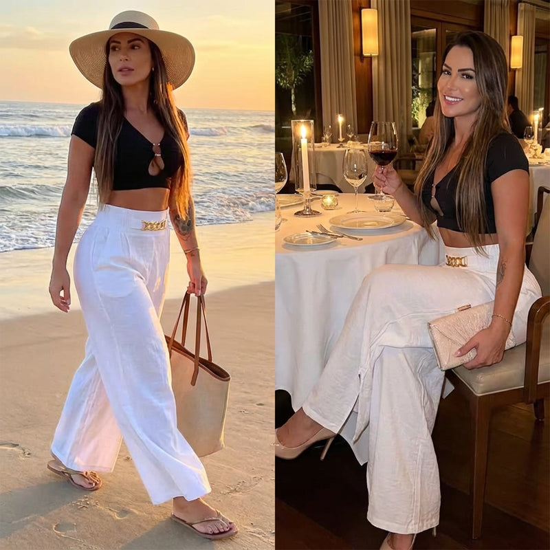 ✨🔥Women's High-Waist Wide-Leg Trousers with Belt Accent💓