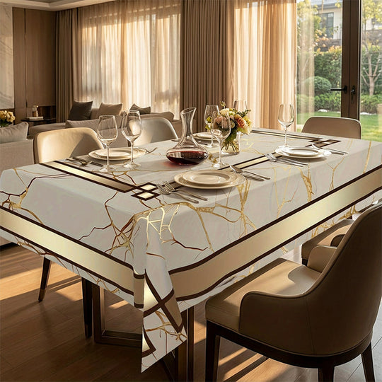 📢📢 50 % RABATT !! ⏰Tischdecke in Marmoroptik – Beige &amp; Goldbraun, Wasserabweisend, Elegant &amp; Modern 🏡✨