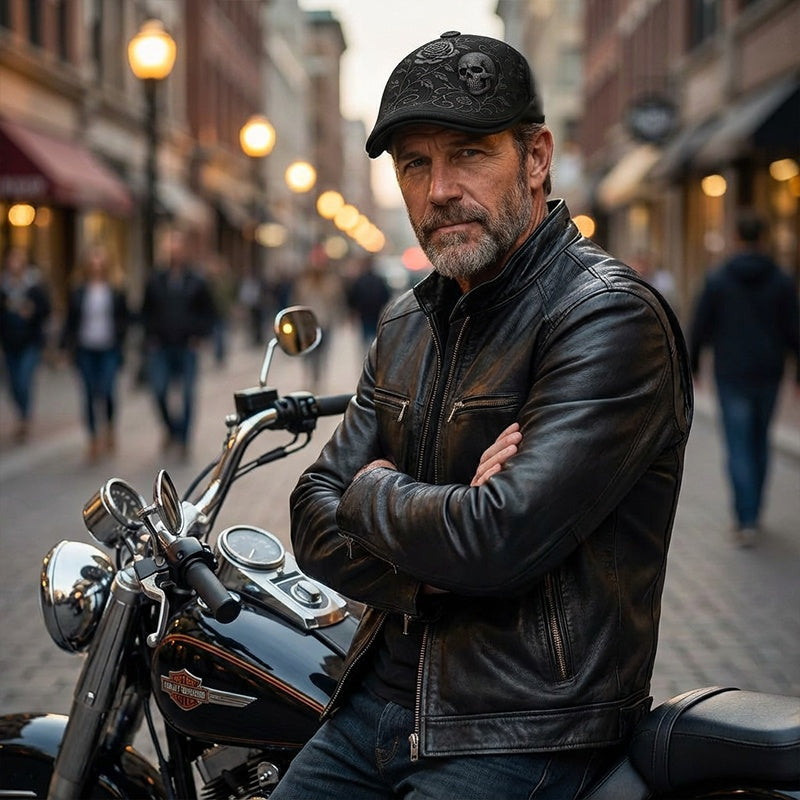 Schiebermütze mit Totenkopf und Dornen