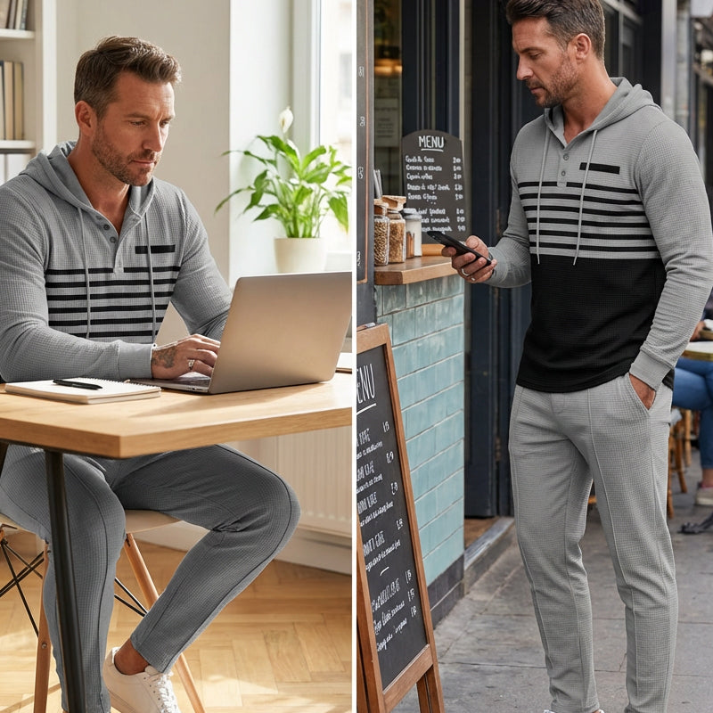 📢📢49% Rabatt!! ⏰ Herren-Trainingsanzug mit Kapuze und Farbblock-Design 👖