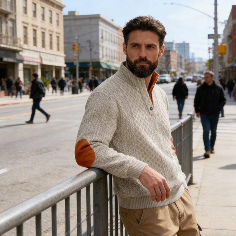 🧥✨ Perfekter Komfort-Pullover für Herren: Robust mit stylischen Ellbogenpatches, nachhaltige Wolle für jeden Tag. ❄️👌 Extralang &amp; kuschelig – dein Alltagsheld! 🔥