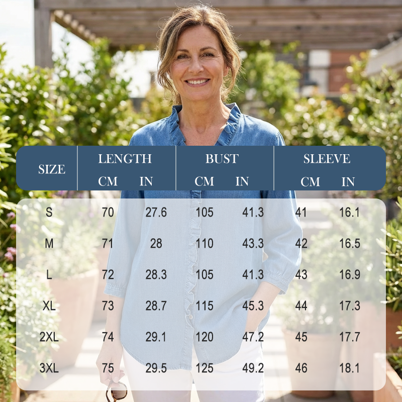 Damen-Freizeithemd mit Rüschen und V-Ausschnitt