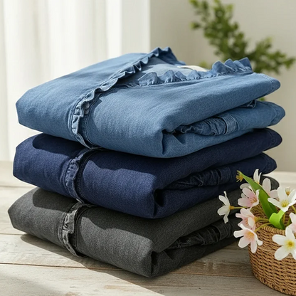 Damen-Freizeithemd mit Rüschen und V-Ausschnitt