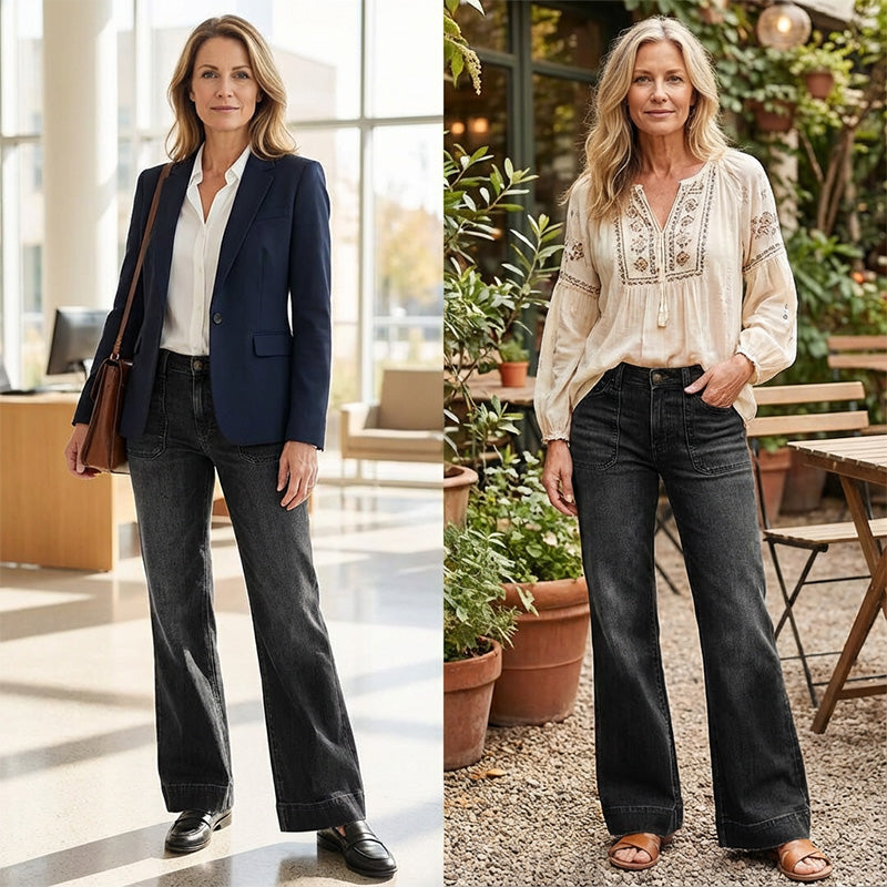 ✨🔥Retro-Schlagjeans für Damen mit Taschen👖