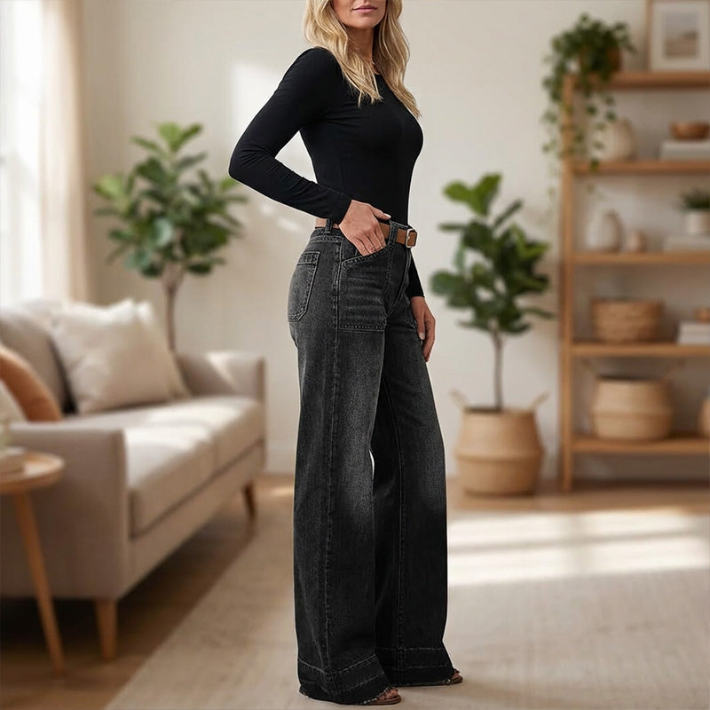 ✨🔥Retro-Schlagjeans für Damen mit Taschen👖