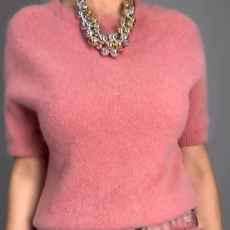 Elegantes 2-teiliges Set aus gestricktem Oberteil mit Blumenmuster und Midirock