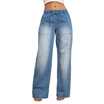 🥰Women's Drawstring Waist Wide-Leg Denim Jeans