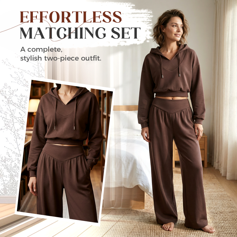 Damen-Set aus kurzem Hoodie und weit geschnittener Hose🔥versandkostenfrei