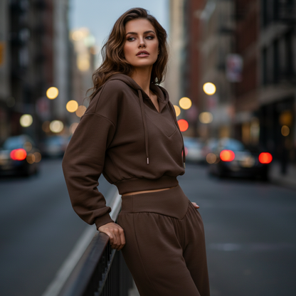 Damen-Set aus kurzem Hoodie und weit geschnittener Hose🔥versandkostenfrei