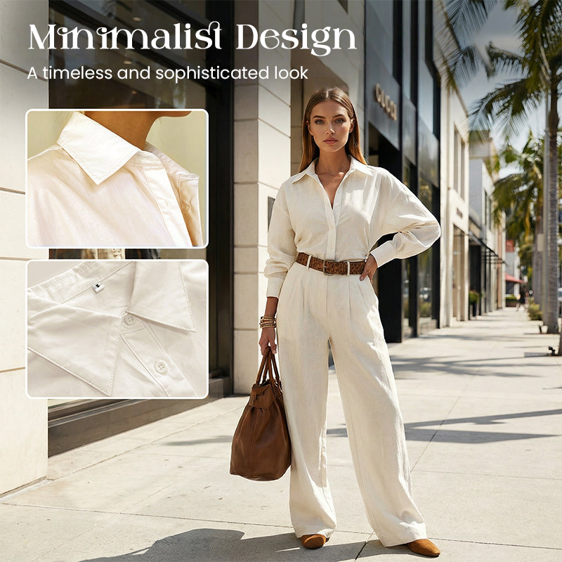 Zweiteiliges Set aus locker sitzendem Damenhemd und weit geschnittener Hose