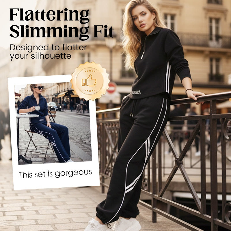 Damen-Freizeit-Trainingsanzug-Set mit halbem Reißverschluss
