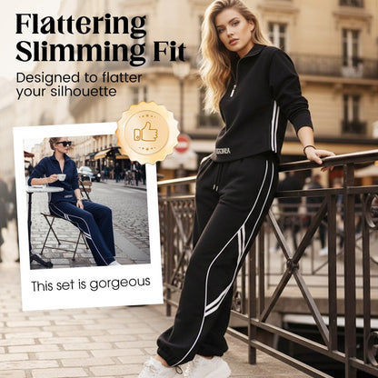 Damen-Freizeit-Trainingsanzug-Set mit halbem Reißverschluss