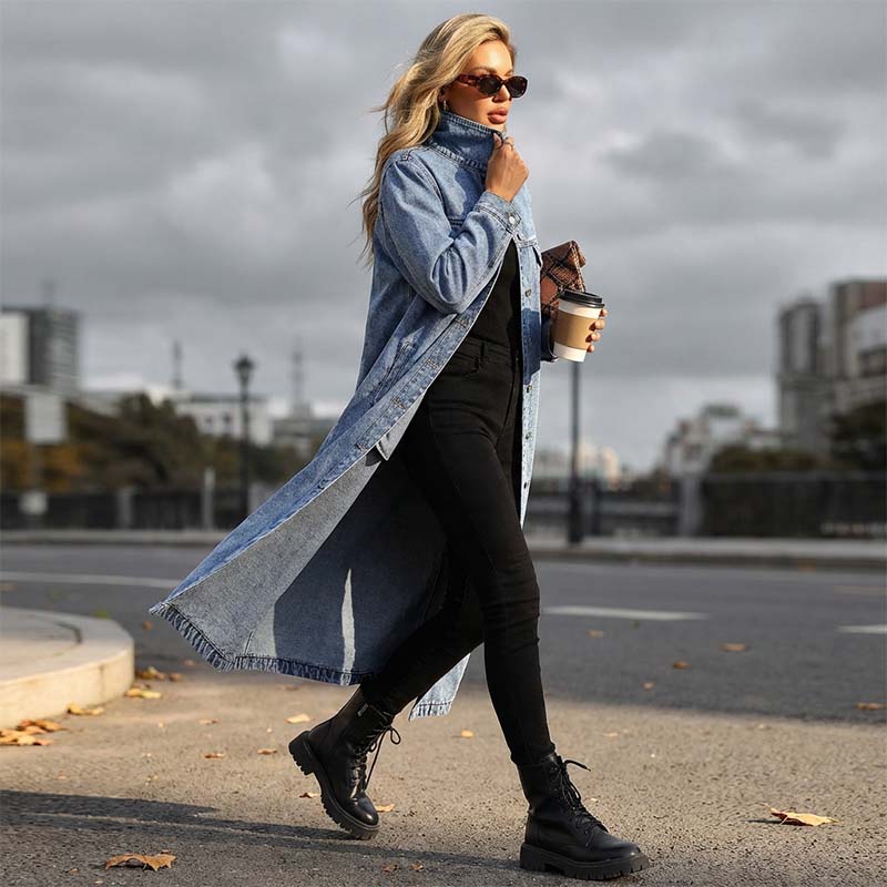 📢📢60 % Rabatt!! ⏰Langer, lässiger Jeansmantel für Damen mit Knöpfen