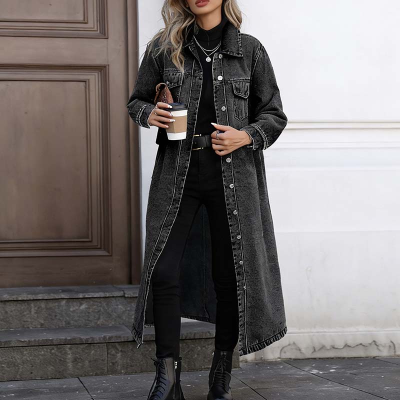 📢📢60 % Rabatt!! ⏰Langer, lässiger Jeansmantel für Damen mit Knöpfen