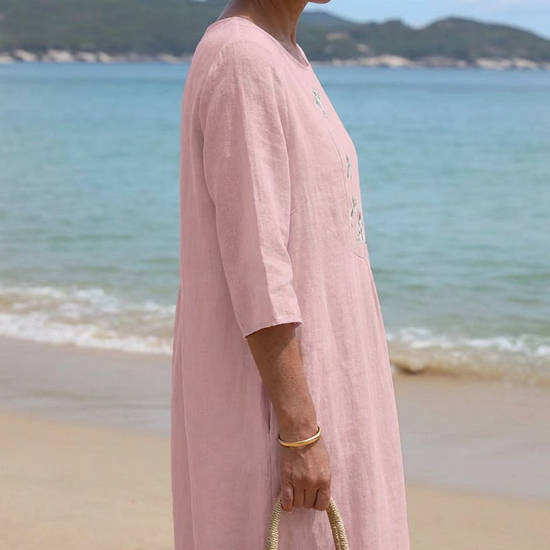 👗 ✨ Lässiges, locker sitzendes Midikleid mit Stickerei – Behaglicher Schnitt, Elegante Details & Hoher Tragekomfort 🌸