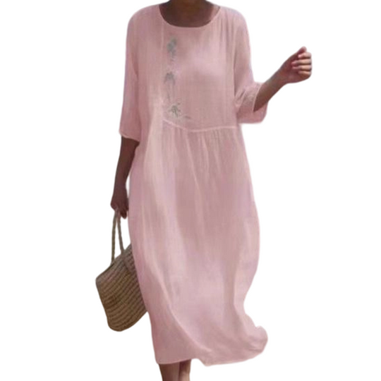 👗 ✨ Lässiges, locker sitzendes Midikleid mit Stickerei – Behaglicher Schnitt, Elegante Details &amp; Hoher Tragekomfort 🌸