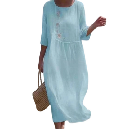 👗 ✨ Lässiges, locker sitzendes Midikleid mit Stickerei – Behaglicher Schnitt, Elegante Details & Hoher Tragekomfort 🌸