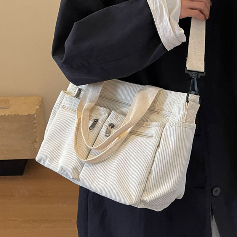 💎 40% OFF! 💎 Vintage Solid Color Shoulder Bag – Retro Collegiate Style, Spacious & Durable Corduroy/Canvas