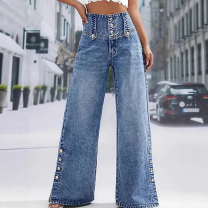 Women’s High-Waist Wide-Leg Jeans with Side Slits