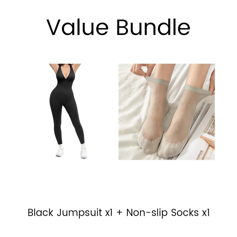 Hochdehnbarer Jumpsuit mit V-Ausschnitt für Fitness und Yoga
