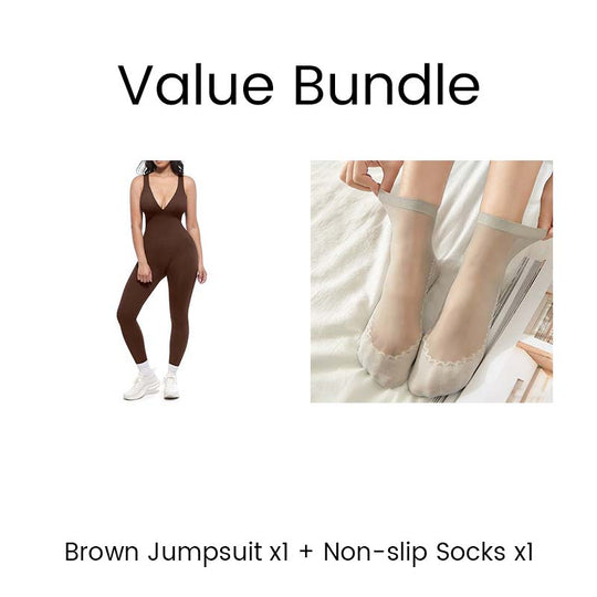 Hochdehnbarer Jumpsuit mit V-Ausschnitt für Fitness und Yoga