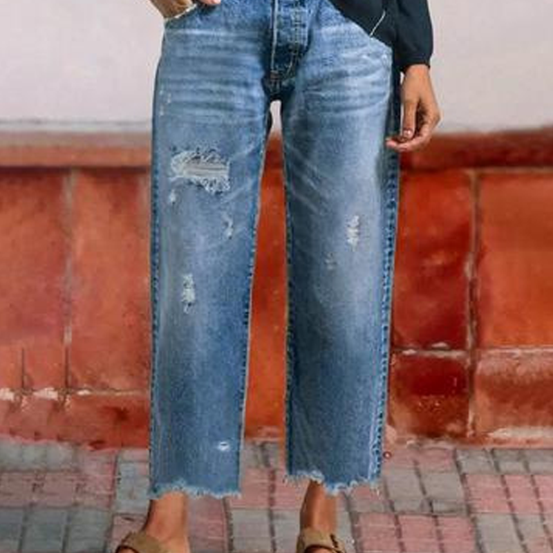 Damen-Retro-Cropped-Straight-Leg-Jeans