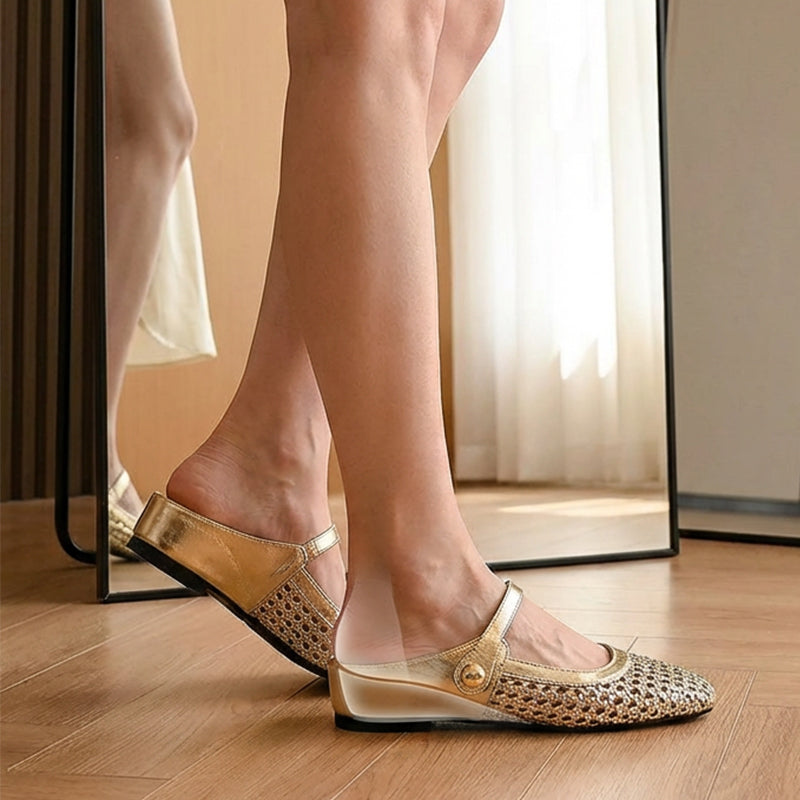 👡54 % Rabatt!☁️Damen-Mules aus gewebtem Material mit eckiger Spitze und Mary-Jane-Verschluss