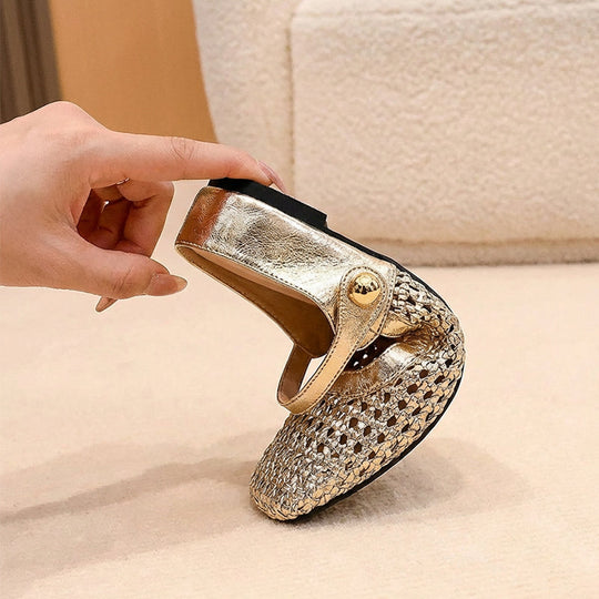 👡54 % Rabatt!☁️Damen-Mules aus gewebtem Material mit eckiger Spitze und Mary-Jane-Verschluss