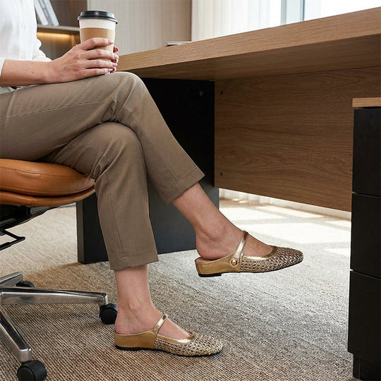 👡54 % Rabatt!☁️Damen-Mules aus gewebtem Material mit eckiger Spitze und Mary-Jane-Verschluss