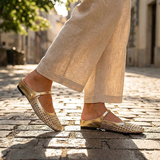 👡54 % Rabatt!☁️Damen-Mules aus gewebtem Material mit eckiger Spitze und Mary-Jane-Verschluss