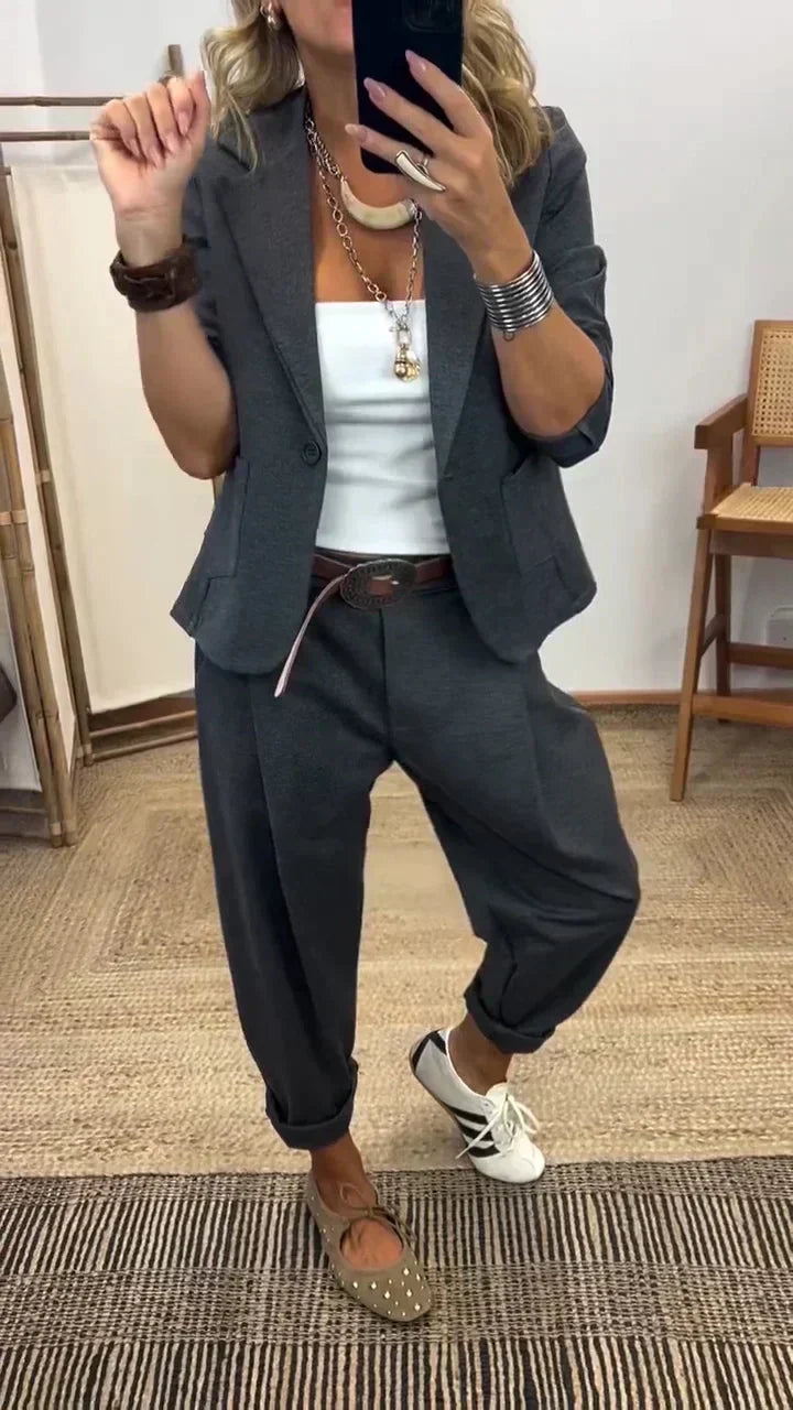 👔 50% RABATT! 💼 Damen Business-Anzug – Blazer mit Kragen & Hose, Bügelfrei & Klassischer Look 👖