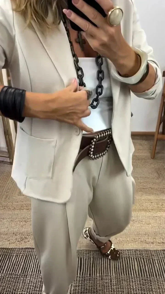 👔 50% RABATT! 💼 Damen Business-Anzug – Blazer mit Kragen &amp; Hose, Bügelfrei &amp; Klassischer Look 👖