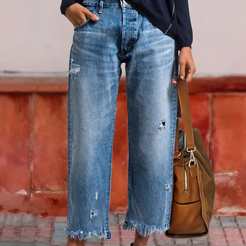 Damen-Retro-Cropped-Straight-Leg-Jeans