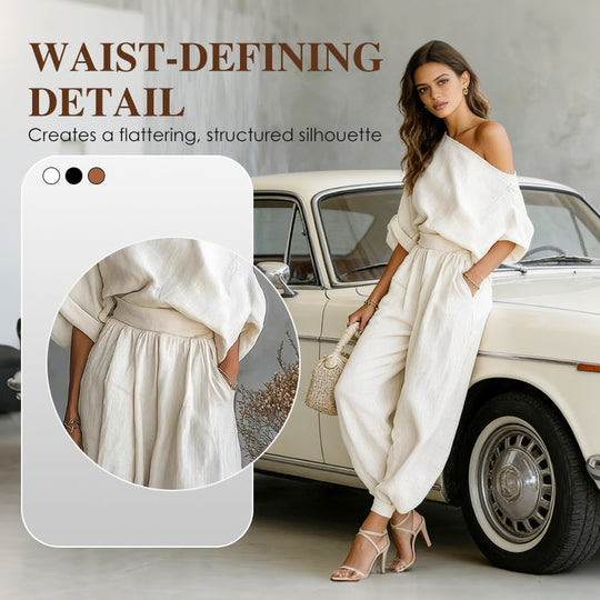 🎁NEU EINGETROFFEN 60% RABATT💥 Asymmetrisches One-Shoulder-Top &amp; Hosen-Set für Damen